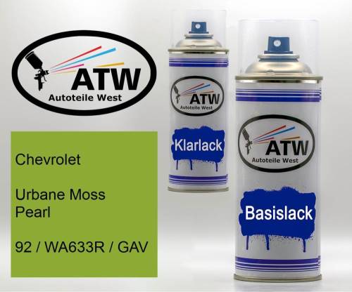 Chevrolet, Urbane Moss Pearl, 92 / WA633R / GAV: 400ml Sprühdose + 400ml Klarlack - Set, von ATW Autoteile West.